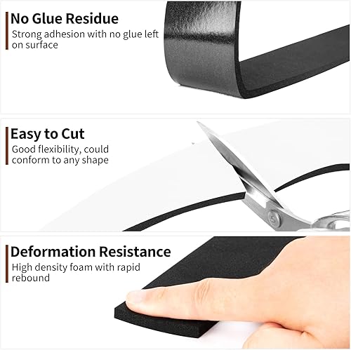 Miniatura 6 de Yotache rollos 2 en 1 de cinta adhesiva de espuma de goma de 2" de ancho x 14" de grosor, tiras adhesivas de espuma de célula cerrada, burlete de