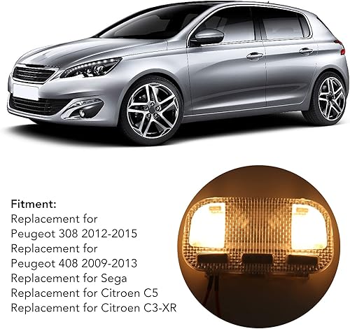 Miniatura 4 de Aramox Luz de cúpula interior del automóvil, luz de lectura LED delantera, 6362N2 6362Q2 6362Z5 apta para Peugeot 308 408 3008 301, para Sega, para