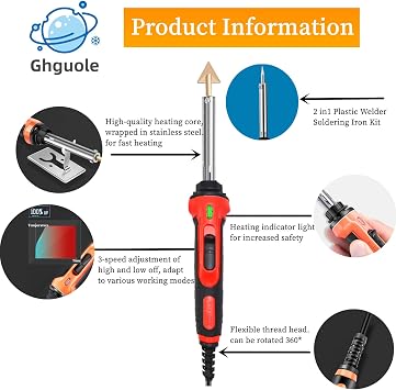 100W Plastic Welding Machine, 2-in-1 Plastic Welding Kit, Soldering Iron Tips & 56 Rods, 3-Speed Temperature Control Soldering Iron Gun, Professional Surface Repair Tool for Car Bumper, Dashboard