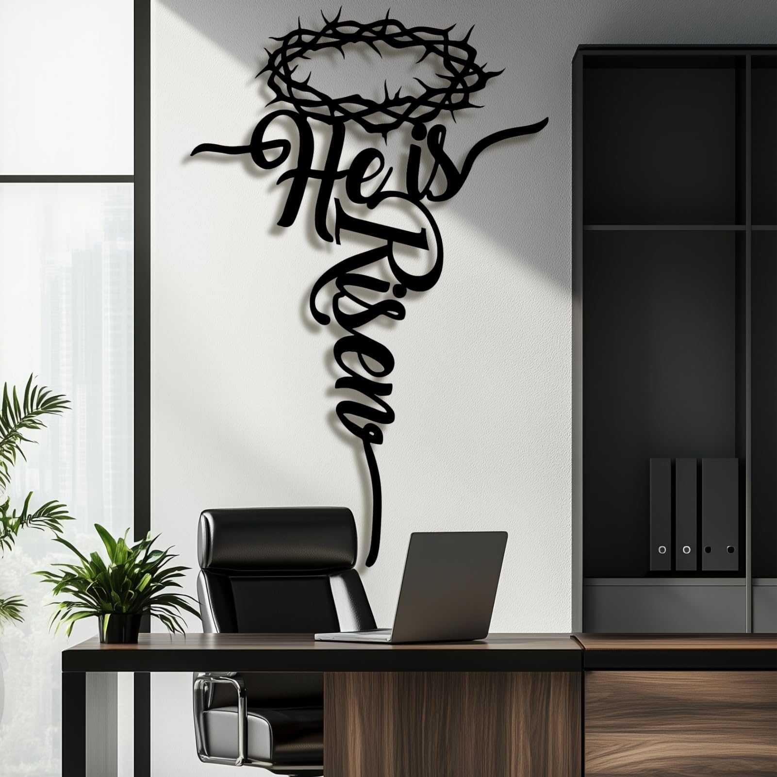 Genérico Nowoczesna minimalistyczna metalowa dekoracja ścienna z Zmartwychwstałym krzyżem sztuka chrześcijańska Wielkanoc (styl 3, biały, 150 x 96 cm)