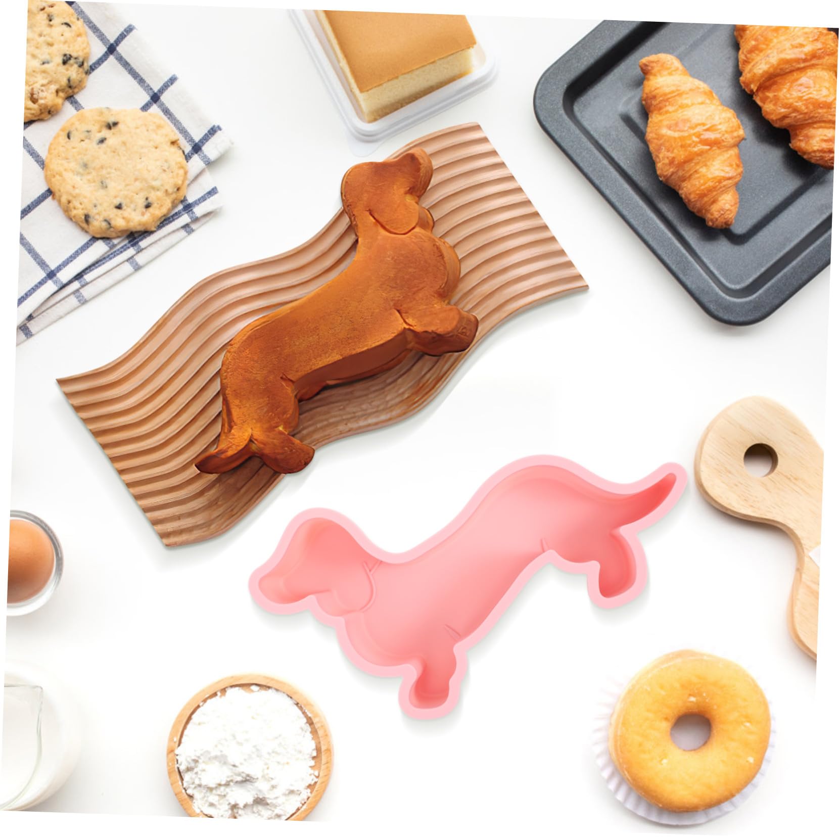 Molde de Silicona Antiadherente para Dulces en Forma de Perro, Resistente al Calor, 2 Piezas para Hornear Pasteles y Golosinas en Cocina DIY