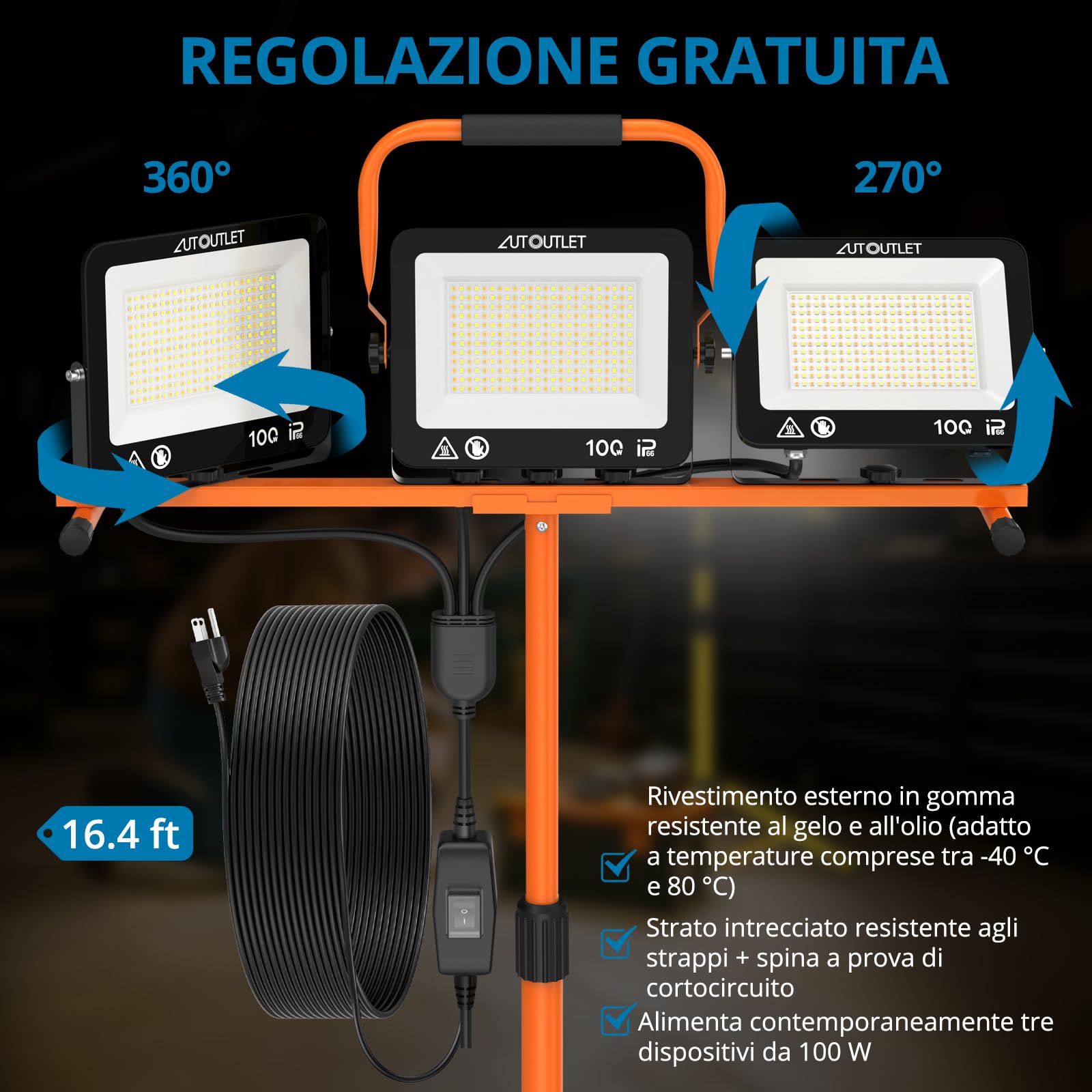 AUTOUTLET Faretto da Cantiere con Treppiede 300W 27000LM,3000/5000/6500K