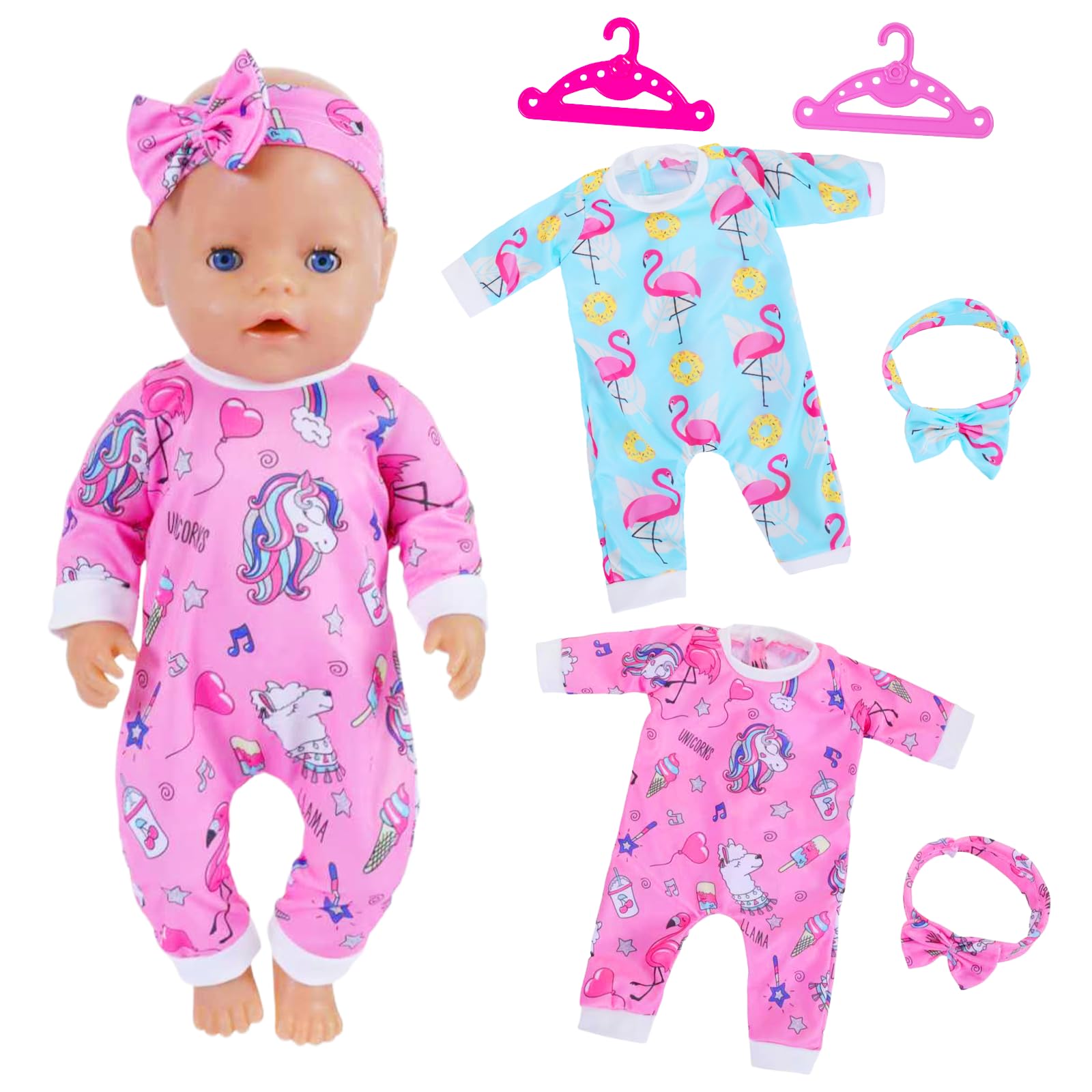 Baby Doll Clothes for 16-18 Inch Dolls, 6 Packs Baby Doll Outfits mit Pink, Pink, Blue, 16-18 inches
