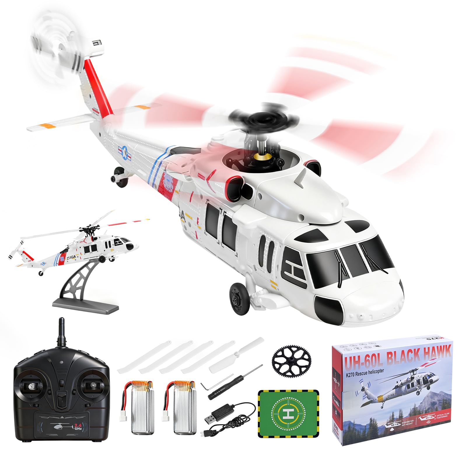 Hylukon 2.4G 4CH RC Helicopter, 4-Rotor Aileronless RC Airplane with 6-Axis Gyro, One Key Takeoff and Landing, Signal Loss Protection, Optical Flow, Brushless Helicopter Toy for Teens