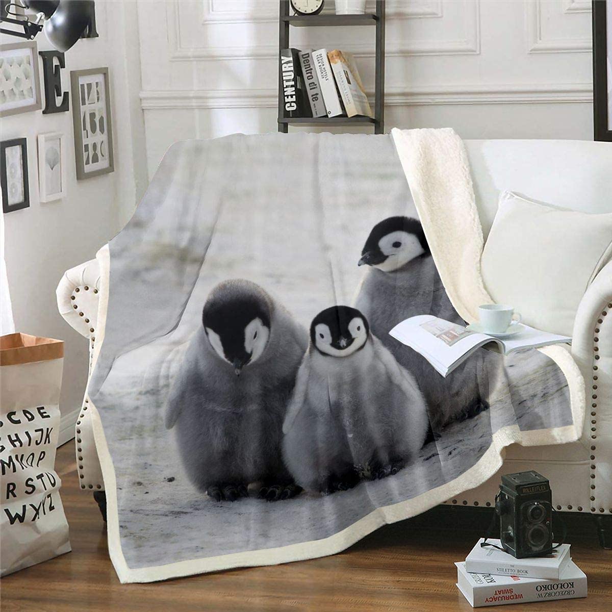 Couverture polaire pingouin : le cadeau d'hiver idéal pour lit d'enfant et canapé