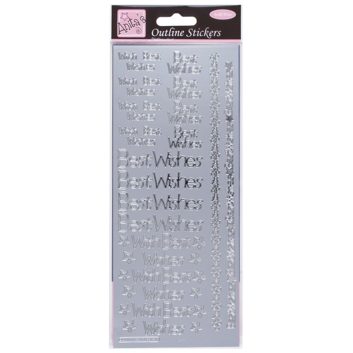 Anitas Outline Stickers, Regular Best Wishes, Silver, For Scrapbooking, Card Making, Kids Play, Homework, Art, Craft, Embelish, Decorative, Paper, Card, Glass, Metal, Plastic, Foam