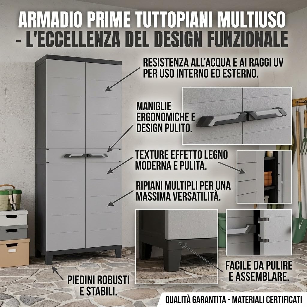 HEMAX Armadio Tuttopiani Multiuso a 2 Ante con Ripiani Interni Regolabili | Ripiani Interni Regolabili, Mobile Salvaspazio, Per Garage Lavanderia e Balcone, Struttura Robusta, Piedini Rialzati