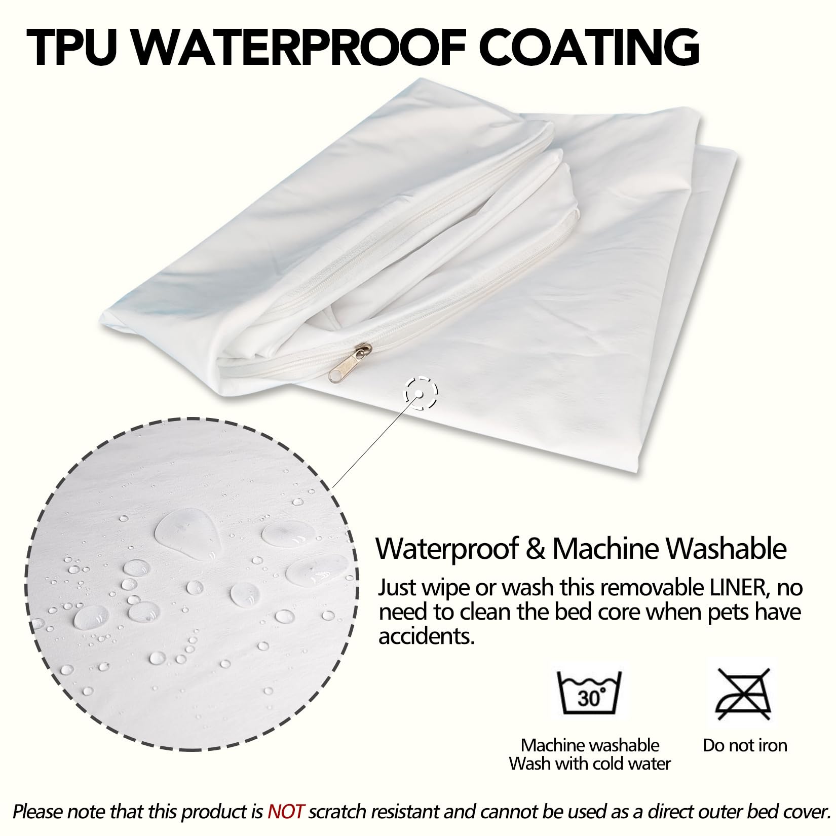 Waterproof Dog Bed Liner, Washable Replacement Cover Reusable Pet Pee Water Resistant Proof with Zipper, Liner Only 36x27 inch - image 3