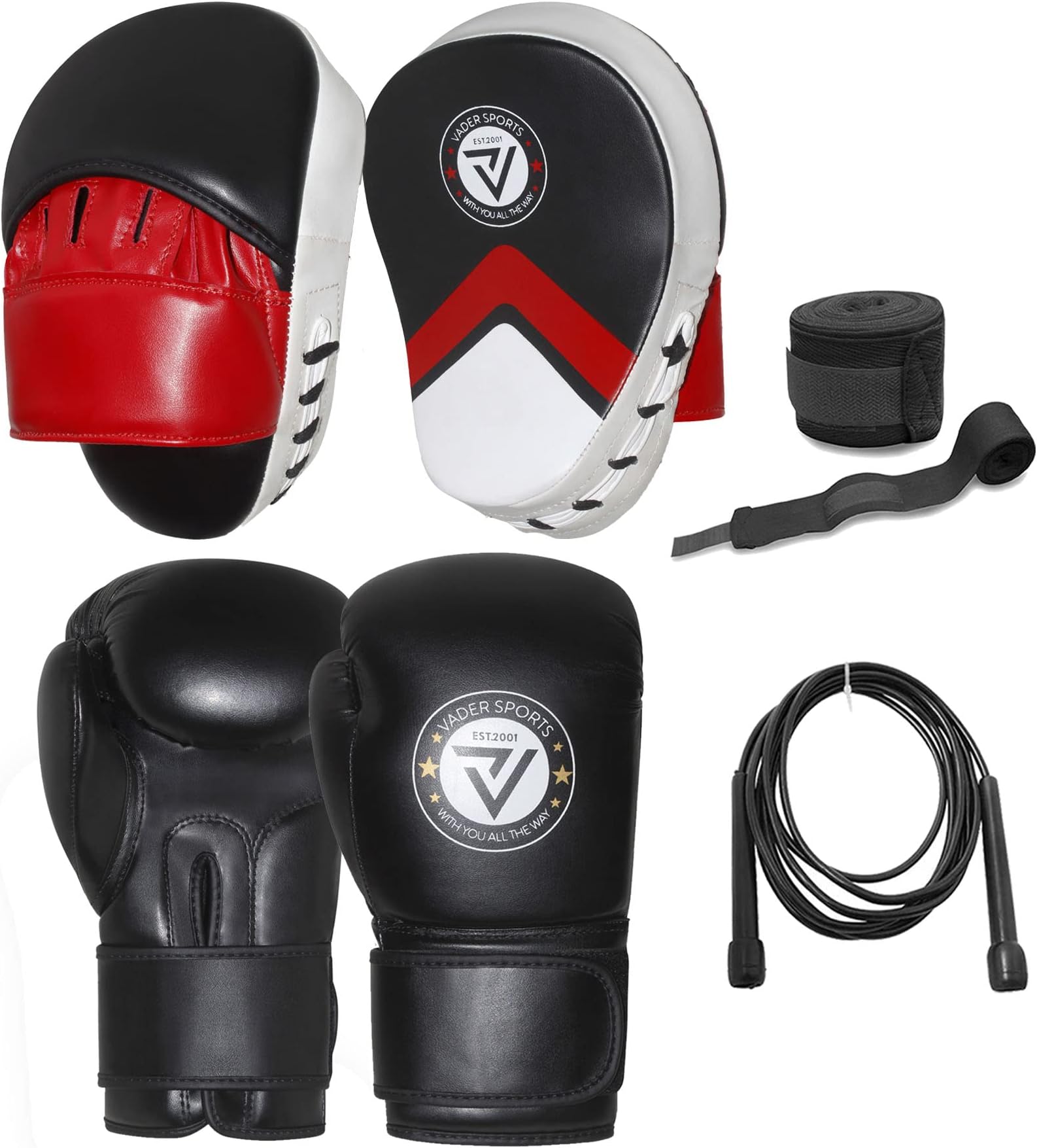 Boxing sparing punching pads and bag glove rex leather + FREE hand wraps & skipping rope