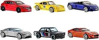 European Car Culture Multipacks of 6 Toy Cars, 1:64 Scale, Authentic Decos, Popular Castings, Rolling Wheels, Gift for Kids 3 Years Old & Up & Collectors, HLK51
