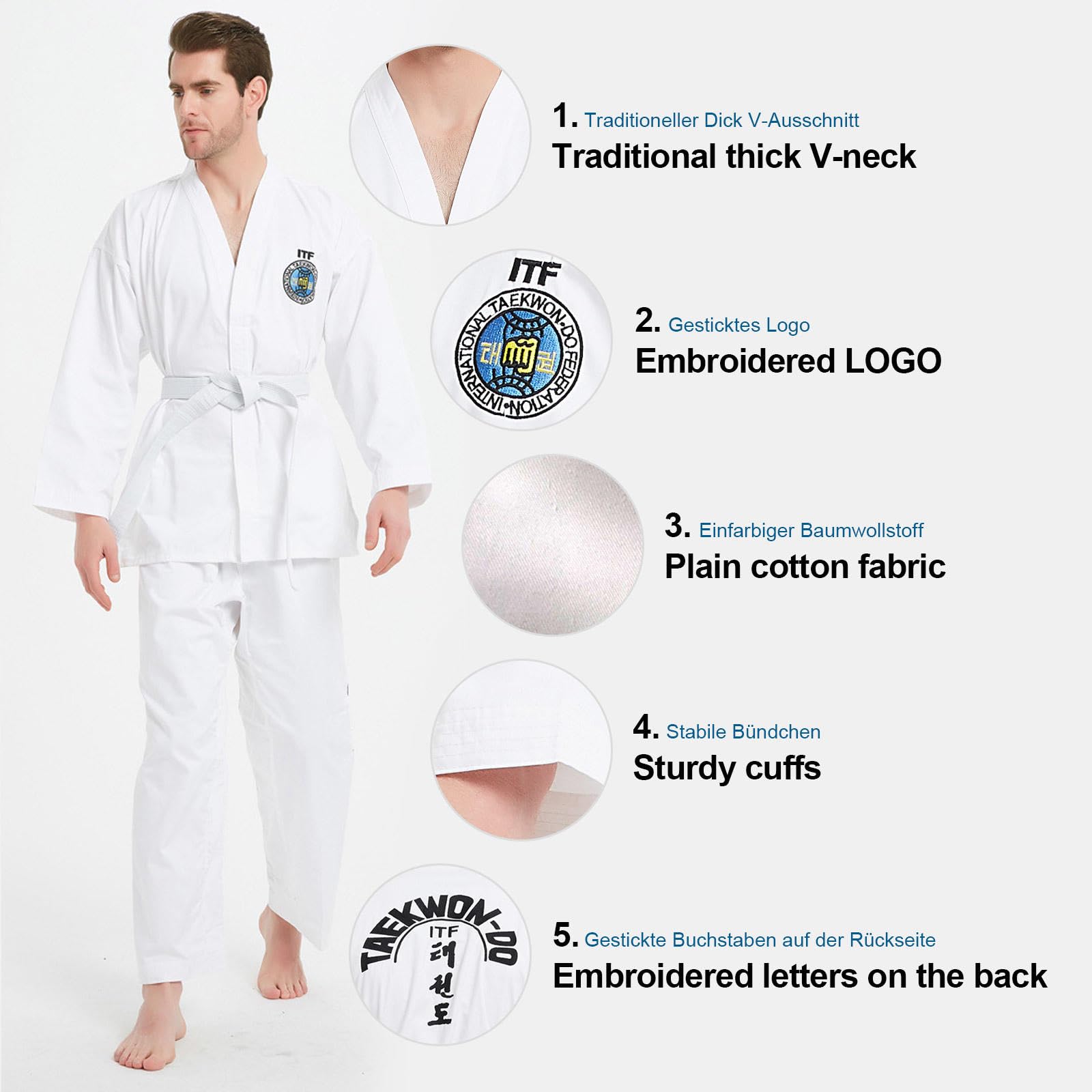 CHUIKUAJ Kimono Bambini Judo GI, ITF Kimono da Karate con Ricamo,in Misto Cotone e Poliestere, Uniforme Professionale per Allenamento e Competizioni - con Cintura,WhiteK-120