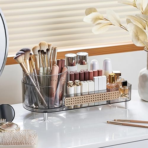 Miniatura 5 de Organizador de maquillaje giratorio, organizador de cuidado de la piel de gran capacidad, organizador de maquillaje de baño 2 en 1, vitrina de