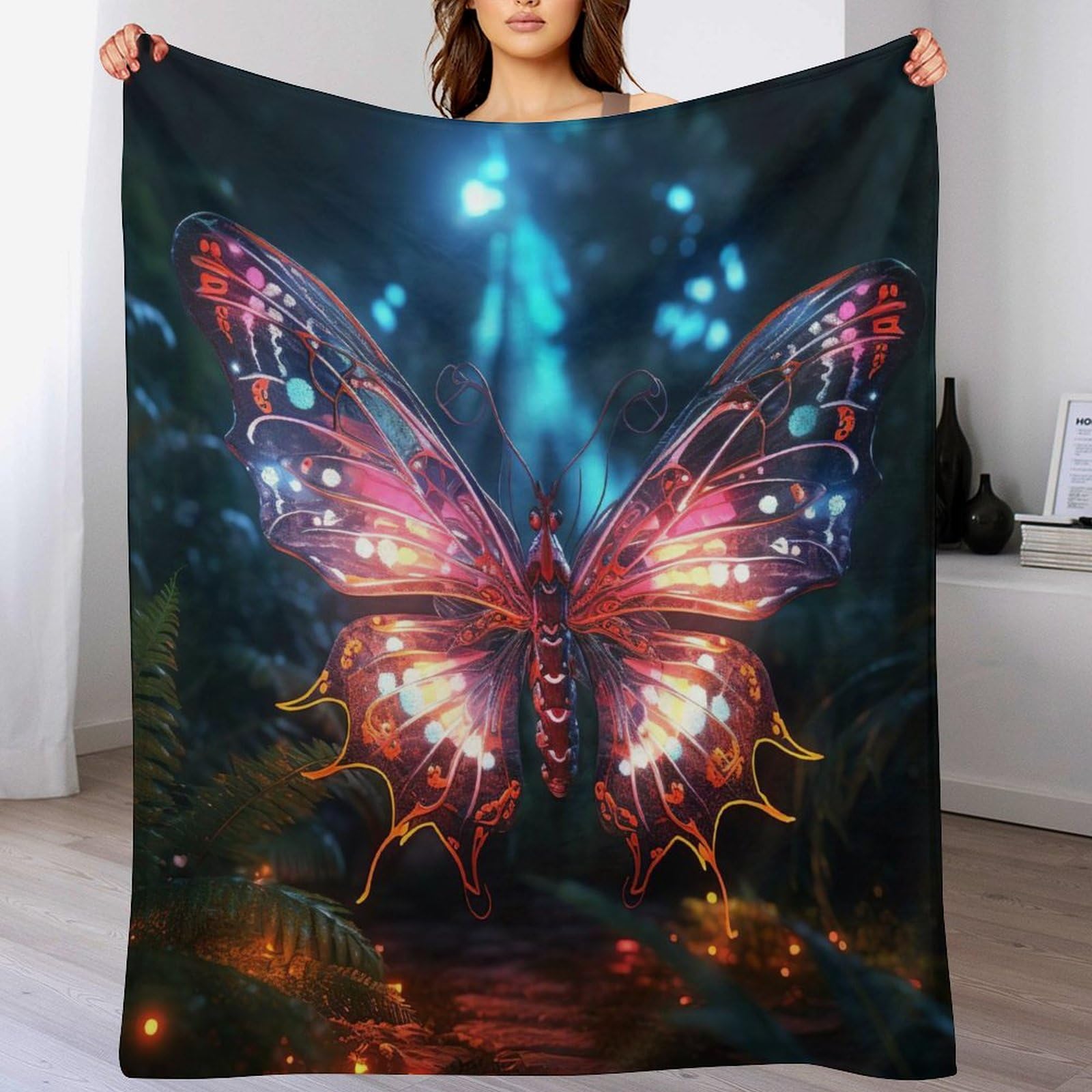 Couverture papillon flannel polaire douce et moelleuse 180x200cm pour canapé