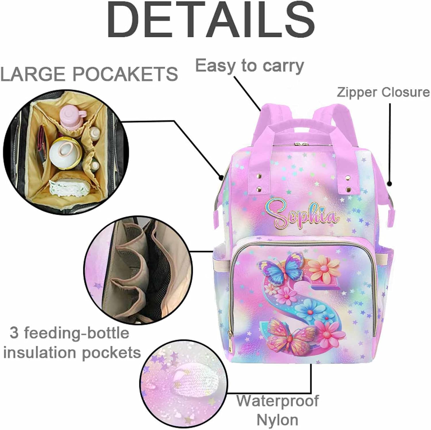 MyPupSocks Custom Butterfly Floral Diaper Bag Backpack for Mom, Daughter & Granddaughter | Adorable Personalized Mommy Daypack, Perfect Mother’s Day Nappy Bag Gift