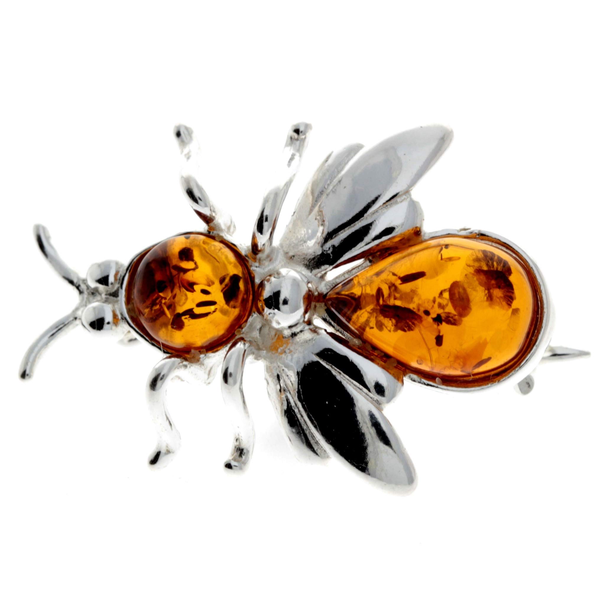 Spilla esclusiva in vera ambra baltica e argento Sterling a forma di ape, M801, Argento sterling, Ambra