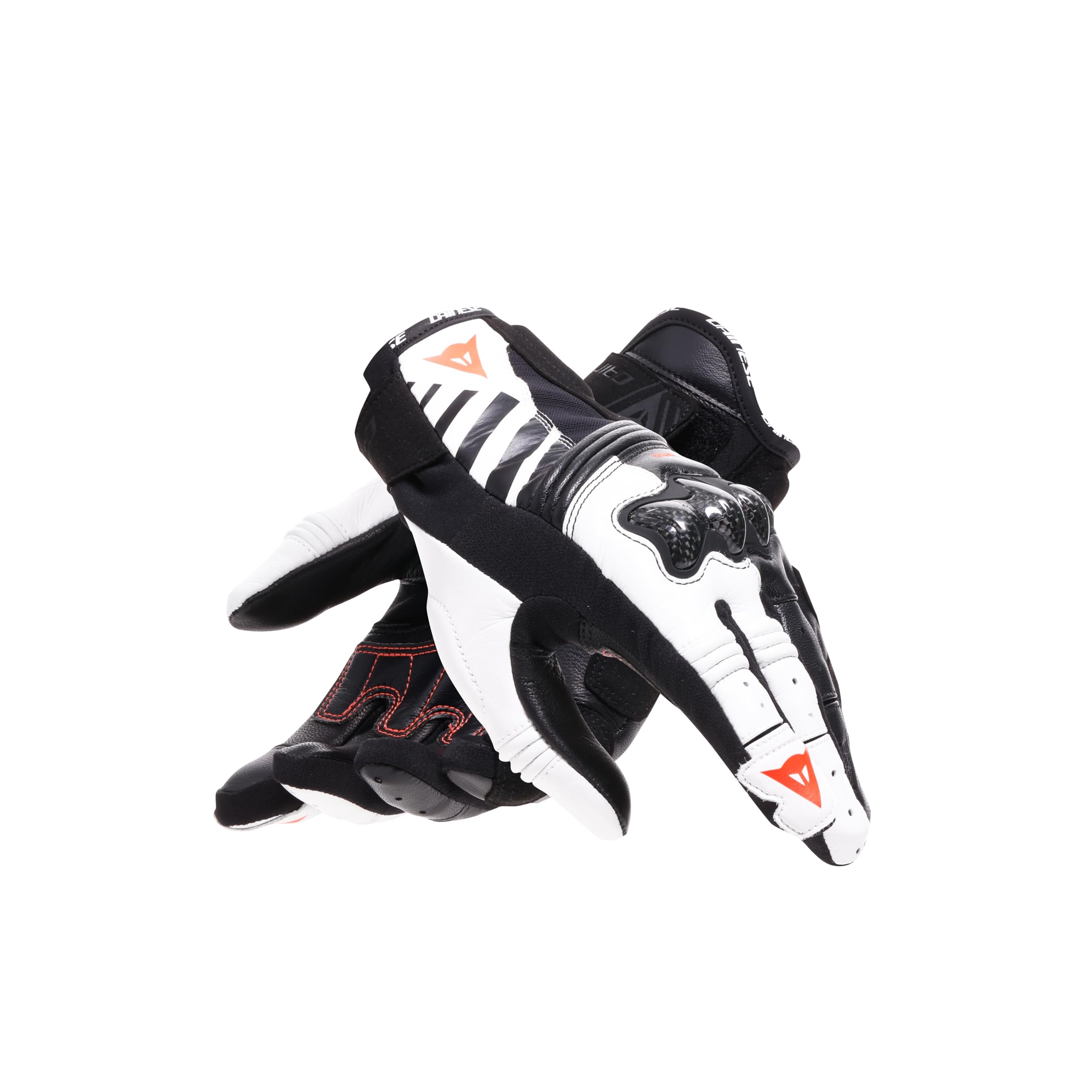 DAINESE Reacto Carbon Short Gloves Wmn, Guanti Moto Corti Donna in Pelle con Protezione Nocche in Carbonio e Imbottiture Palmo e Dita Smart Touch, Per Donna, Black/White/Red-Fluo, XS