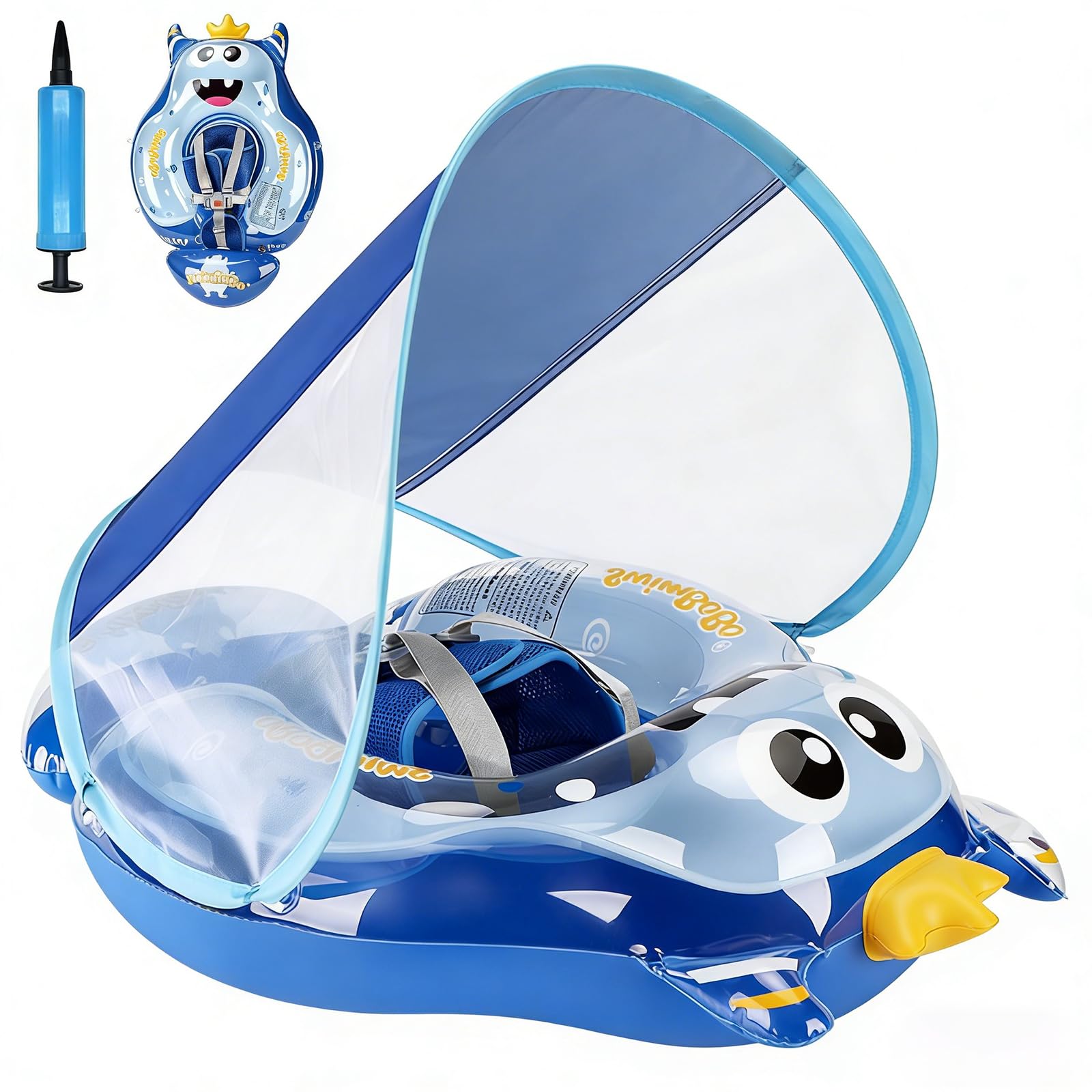 Baby Swimming Float, Inflatable baby pool float for 6-24 Months, Baby Swimming Ring with UV Sun Protection Canop and Manual Pump, Baby Swim Float with Safe Seat for Newborn Baby Learn to Swim — image 1