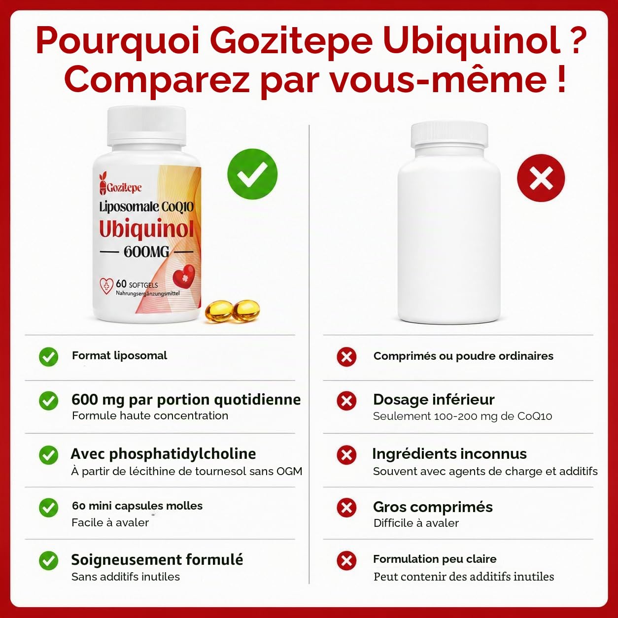 Coenzyme Liposomale Q10 Ubiquinol 600 mg Hautement Dosé - 60 Mini Gel Softgels, 300mg d'Ubiquinol Pure par Capsule, 2 par portion journalière (60 unité (Lot de 2))