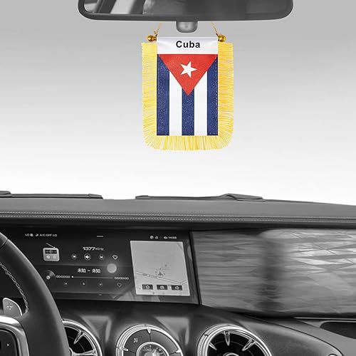 Miniatura 6 de Bandera colgante de ventana de Cuba, mini bandera cubana de automóvil con borla de poste con ventosa para decoración de espejo retrovisor (3 x 5
