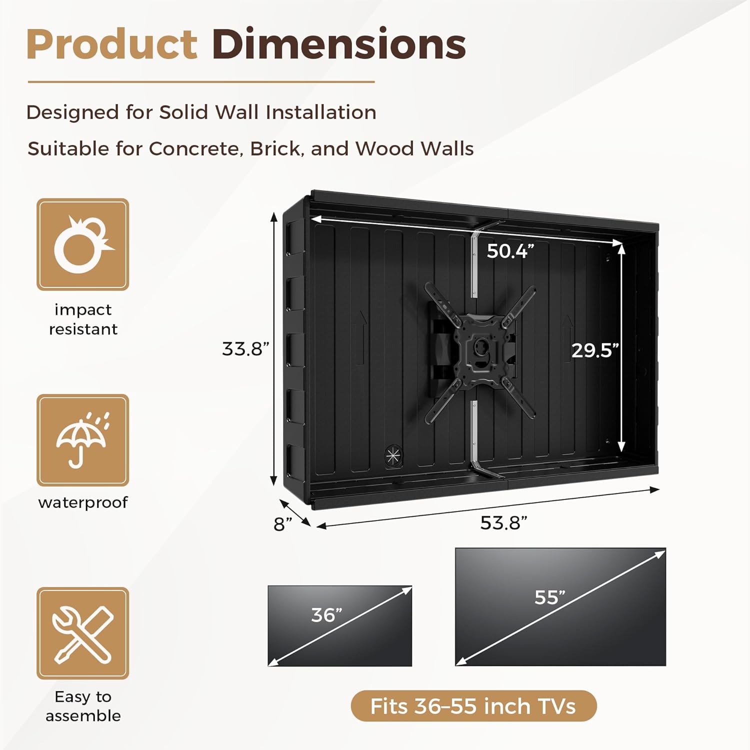 Outdoor TV Enclosure, 55 inch Outdoor TV Cover Weatherproof,Hard Plastic TV Box with Frosted Panel, Adjustable Wall Mount Bracket for Yard/Swimming Pool(36-55inch)