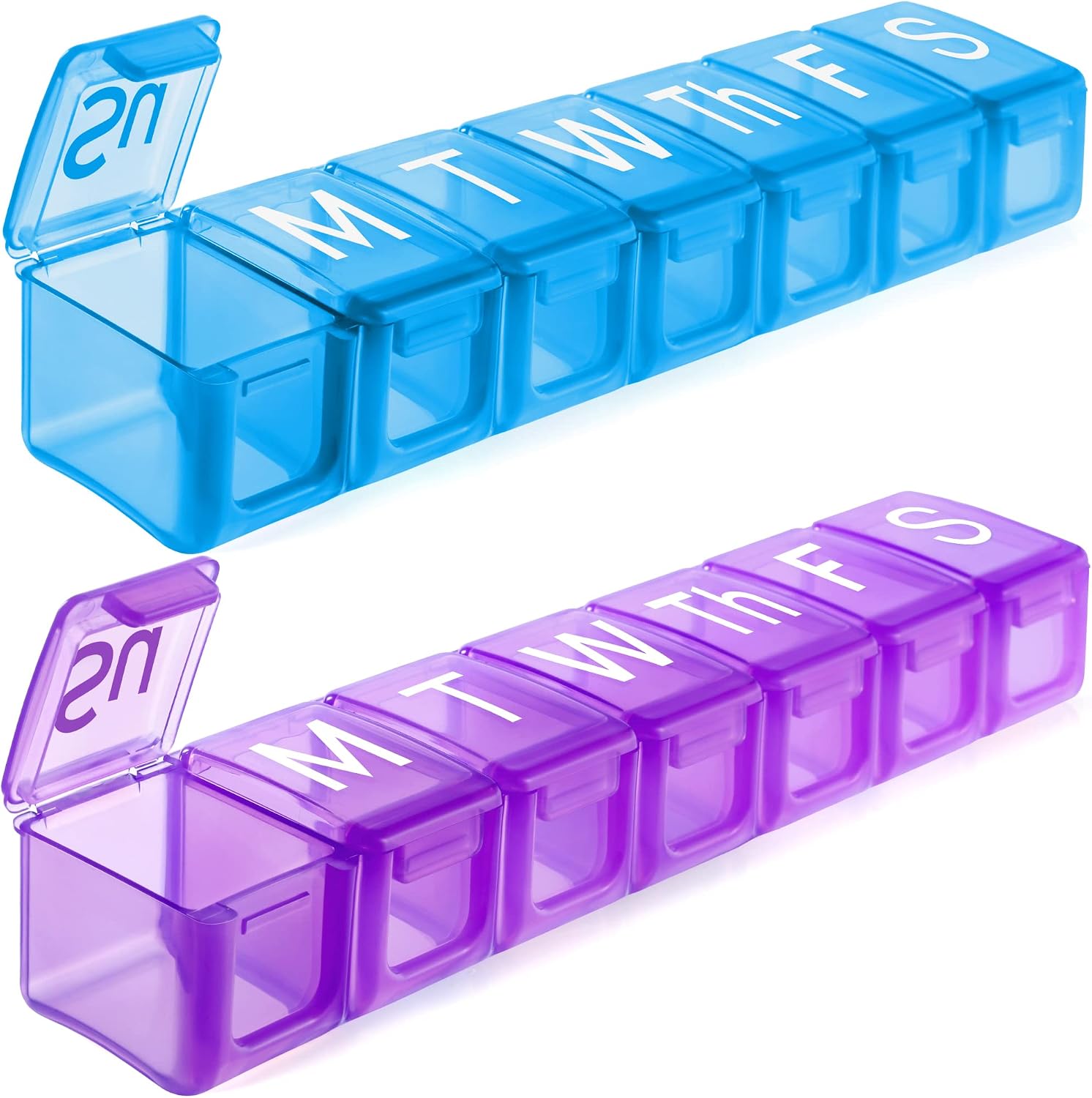 2 Pack Extra Large Weekly Pill Organizer, BPA Free Pill Box 7 Day with XL Compartment for Fish Oils, Travel Friendly Medicine Organizer Pill Case for Vitamins,Supplements
