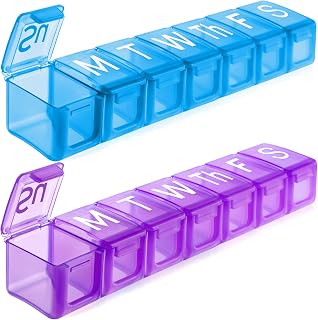 2 Pack Extra Large Weekly Pill Organizer, BPA Free Pill Box 7 Day with XL Compartment for Fish Oils, Travel Friendly Medicine Organizer Pill Case for Vitamins,Supplements