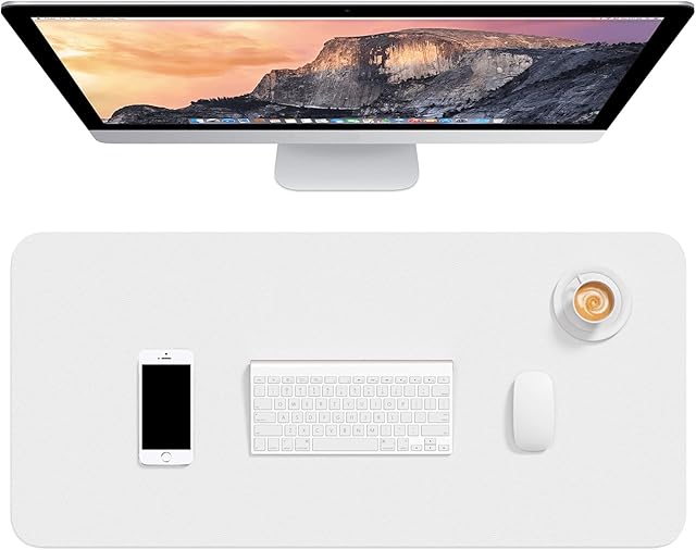 Hsurbtra Desk Pad, 75 x 37 cm PU Leather Desk Mat, XL Extended Mouse Pad, Waterproof Desk Blotter Protector, Ultra Thin Large Laptop Keyboard Mat, Non-Slip Desk Writing Pad for Office Home, White