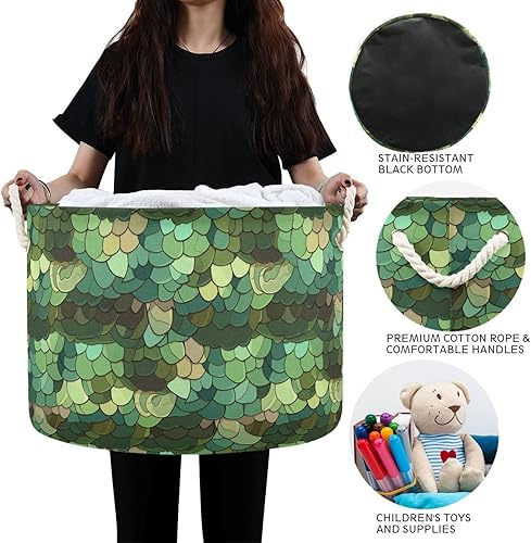 Miniatura 6 de FRODOTGV Screened Snakeskin Texture storage basket collapsable and waterproof dirty clothes hamper circle with sturdy handle tubs essentials