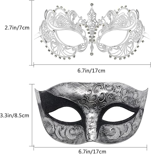 Miniatura 6 de Máscara de máscaras de metal para parejas, máscara de fiesta veneciana, máscara de disfraz de Halloween, máscara de Mardi Gras