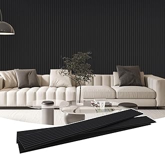 2-Pcs 94.5"x11.02" Wood Panels for Interior Wall Decoration,Wooden Slat Panels for Noise Reduction,Sound Panels with Solid Wood Veneer,Long Square Acoustic Panels for Home,Office, Black