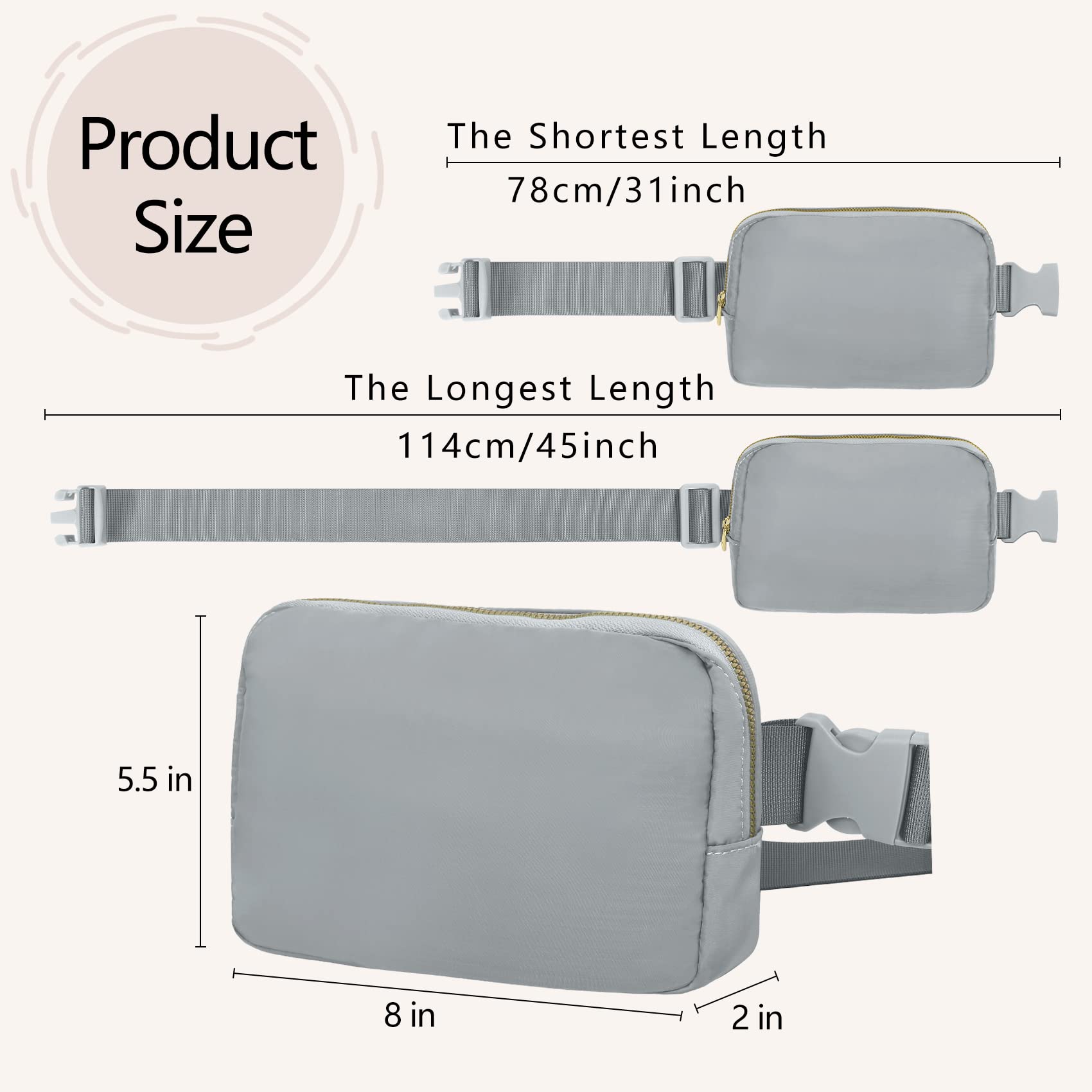 Riñonera para correr para mujeres y hombres, bolsa cruzada con correa ajustable para senderismo, entrenamiento, deportes, viajes, Negro y gris claro., Universal