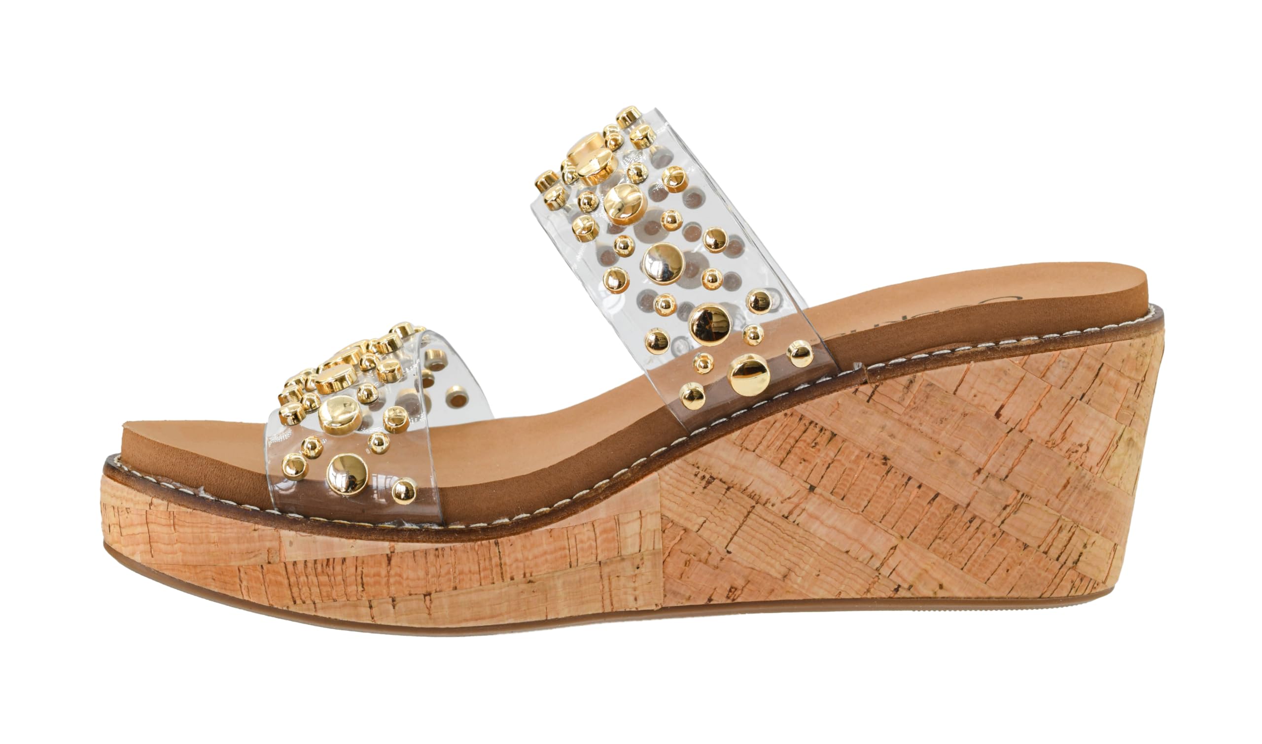 Corkys Footwear Womens Bad Habit Wedge Sandals - Featuring a 2.5-Inch Heel, Double Strap with Metal Studs, and A Plush EVA Insole For All Day Comfort