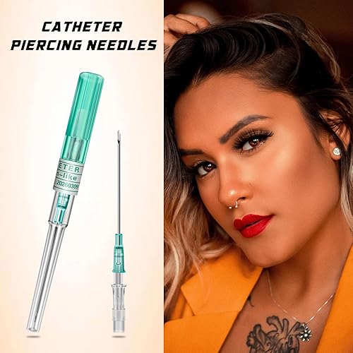 Miniatura 32 de combofix Agujas de perforación de catéter IV 20G – 6 agujas huecas de catéter para oreja, nariz, ombligo, pezón, labio, calidad profesional