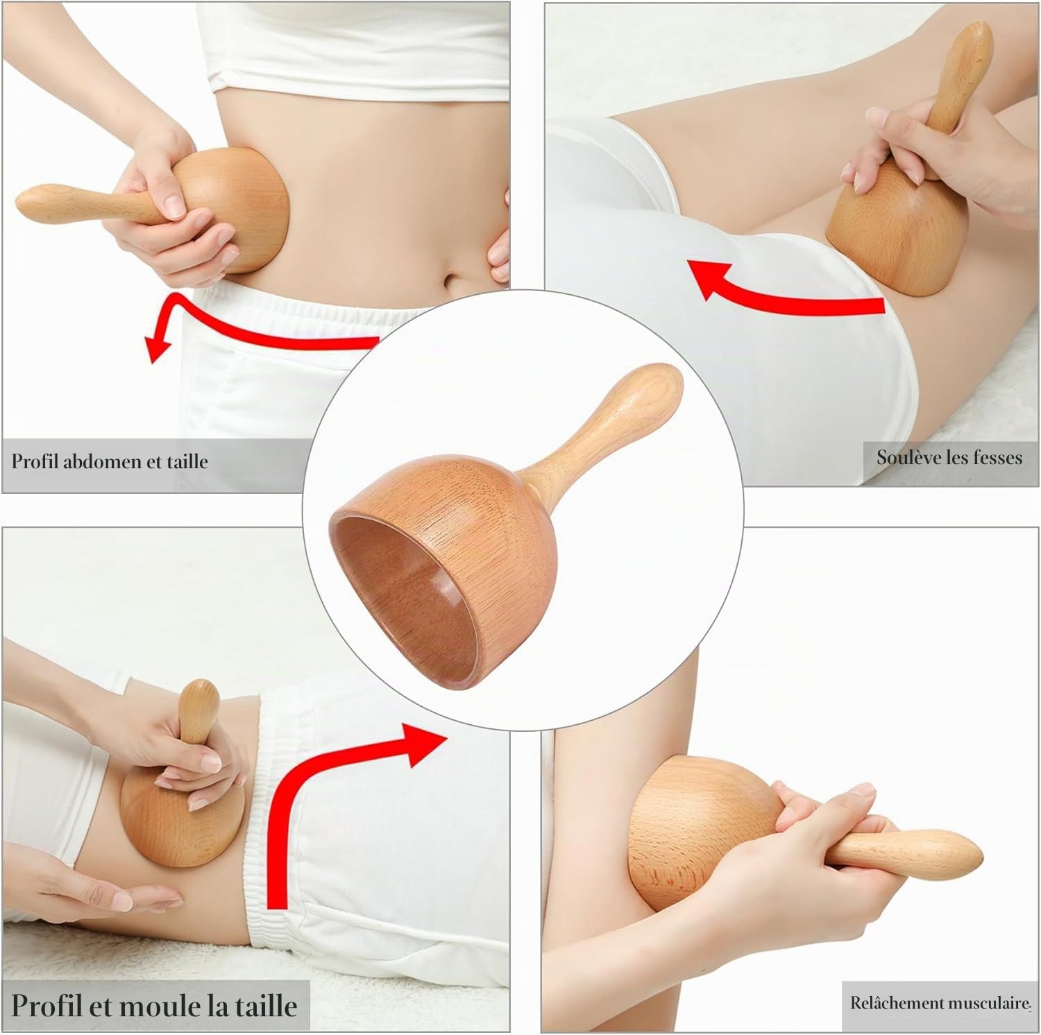 Maderoterapia Kit de massage thérapeutique en bois 8 pièces – Drainage lymphatique et contour du corps pour réduire la cellulite, douleurs musculaires, sculpture de spa à domicile – Kit de bien-être