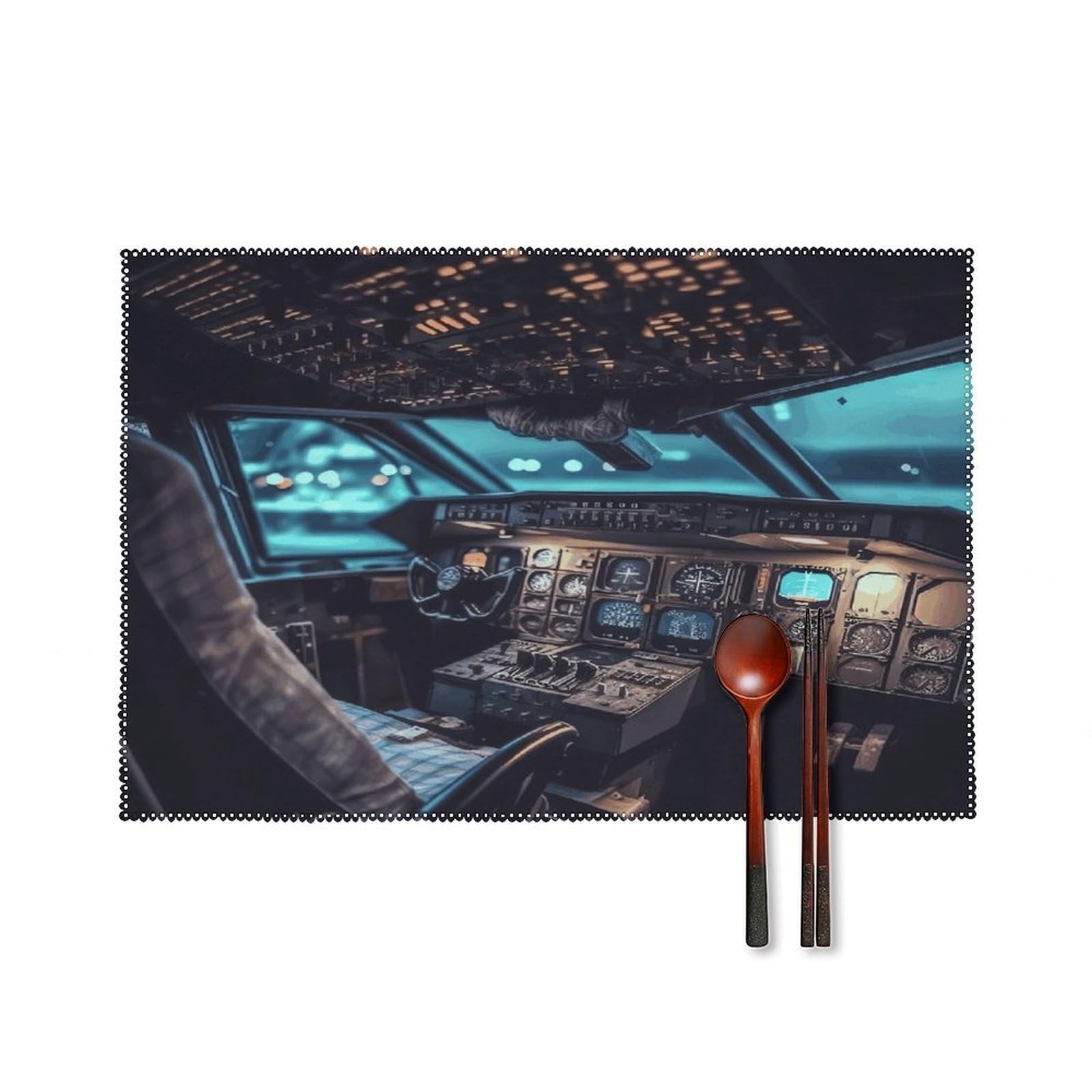 Airplane Placemats Set of 4 Canvas Washable Cloth Place Mats Wipeable Heat Resistant Table Mats Elegant Cloth Placemat for Kitchen Dinning Party Table Decor 12" X 18"