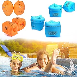 8 Pieces Arm Floaties Inflatable Swim Arm Bands Rings for Toddlers Kids and Adults (Summer Blue and Orange)