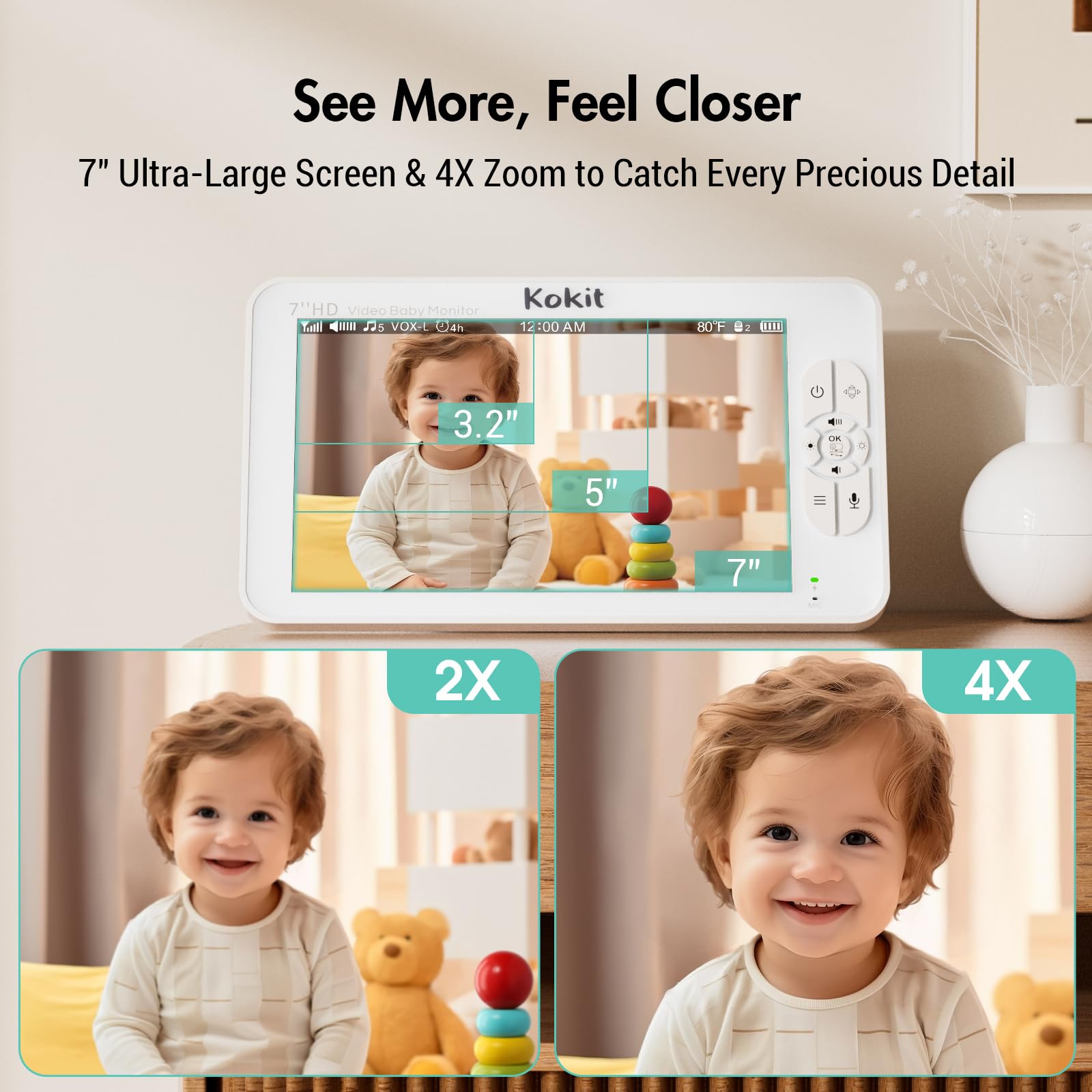 Baby Monitor con fotocamera e audio, monitor video HD 1080P da 7 pollici, senza WiFi, batteria da 5000 mAh, modalità VOX, visione notturna automatica, a prova di hacking, PTZ remoto