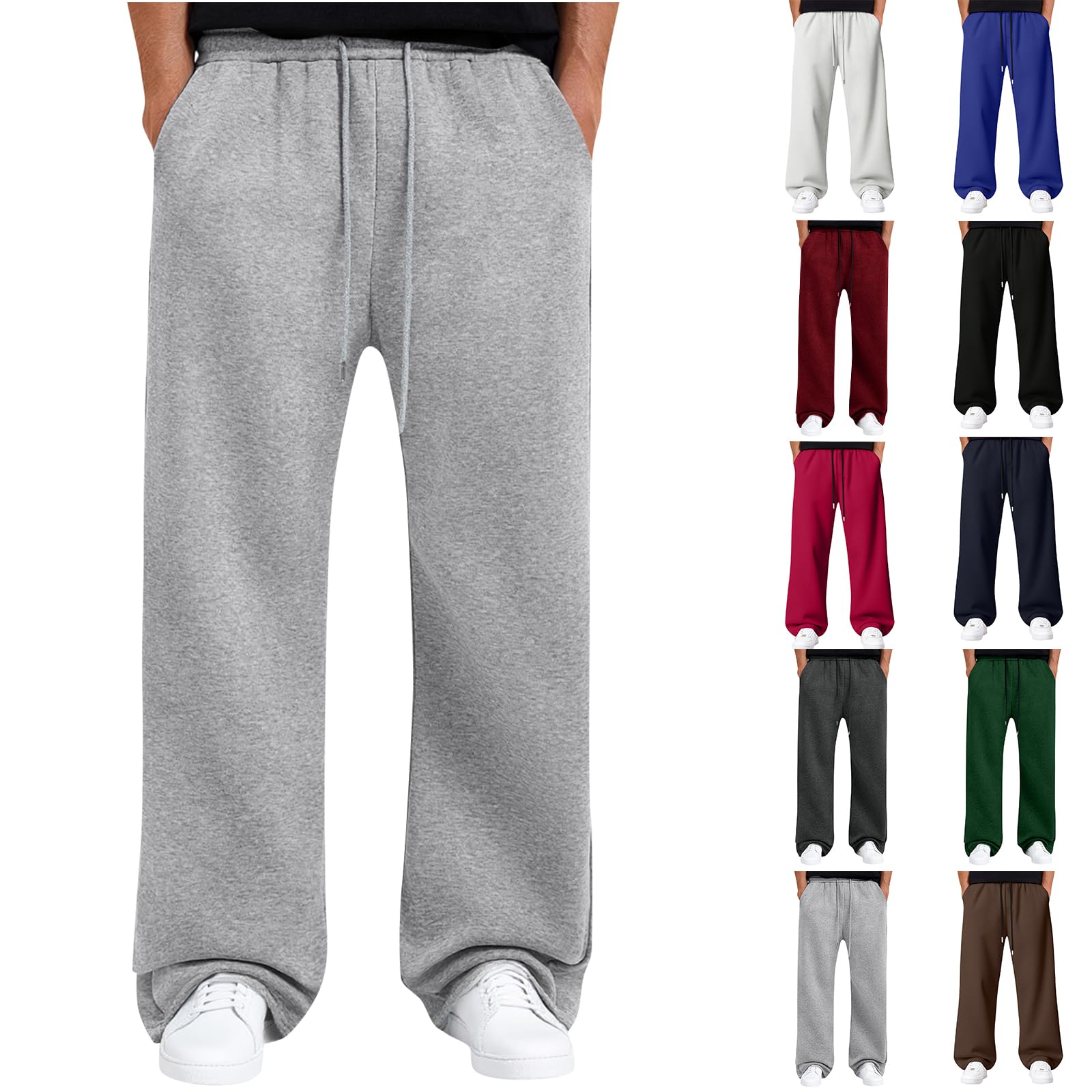 Baggy Sweat Pants for Mens Fleece Uncuffed Wide Leg Sweatpants with Pockets Big and Tall Athletic Open Bottom