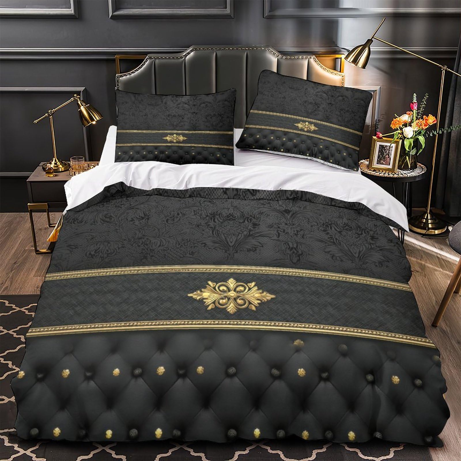 LuxuryWallDecor 3D Digital Print Duvet Cover 3pcs Microfibre Fade-Resistant Wash BaroqueStyleDesign Comforter Cover 2 Pillow Shams Zipper Closure Machine Washable Adult Room Double（200x200cm）