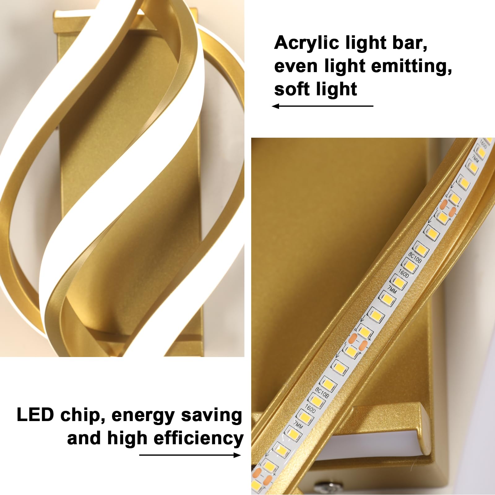 Comely 22W 2500LM Wewnętrzna Oprawa Ścienna LED, Złota Wewnętrzna Lampa Ścienna LED, Nowoczesna Oprawa Ścienna Do Sypialni, Salonu, Korytarza, Neutralne Światło 4500K