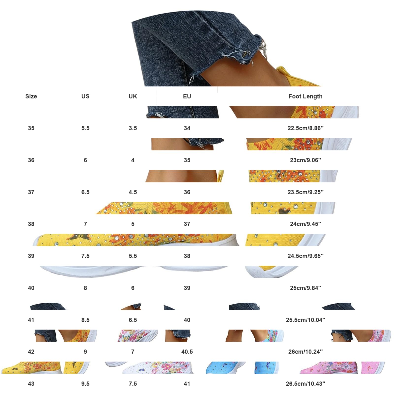 Scarpe da ginnastica da donna glamour con strass floreali senza lacci in maglia scintillante scarpe da ginnastica imbottite per feste e crociere