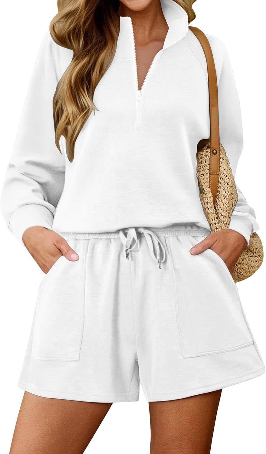 KISSMODA 2 Piece Sets for Women Sweatsuit Casual Tracksuits Long Sleeve Tops and Shorts 2025 Lounge Outfits