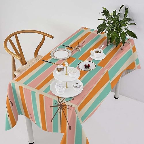 Vista 209 de Mantel floral retro de los años 70, diseño bohemio abstracto de flores amarillas naranjas para decoración de mesa de campo, granja, cocina, comedor