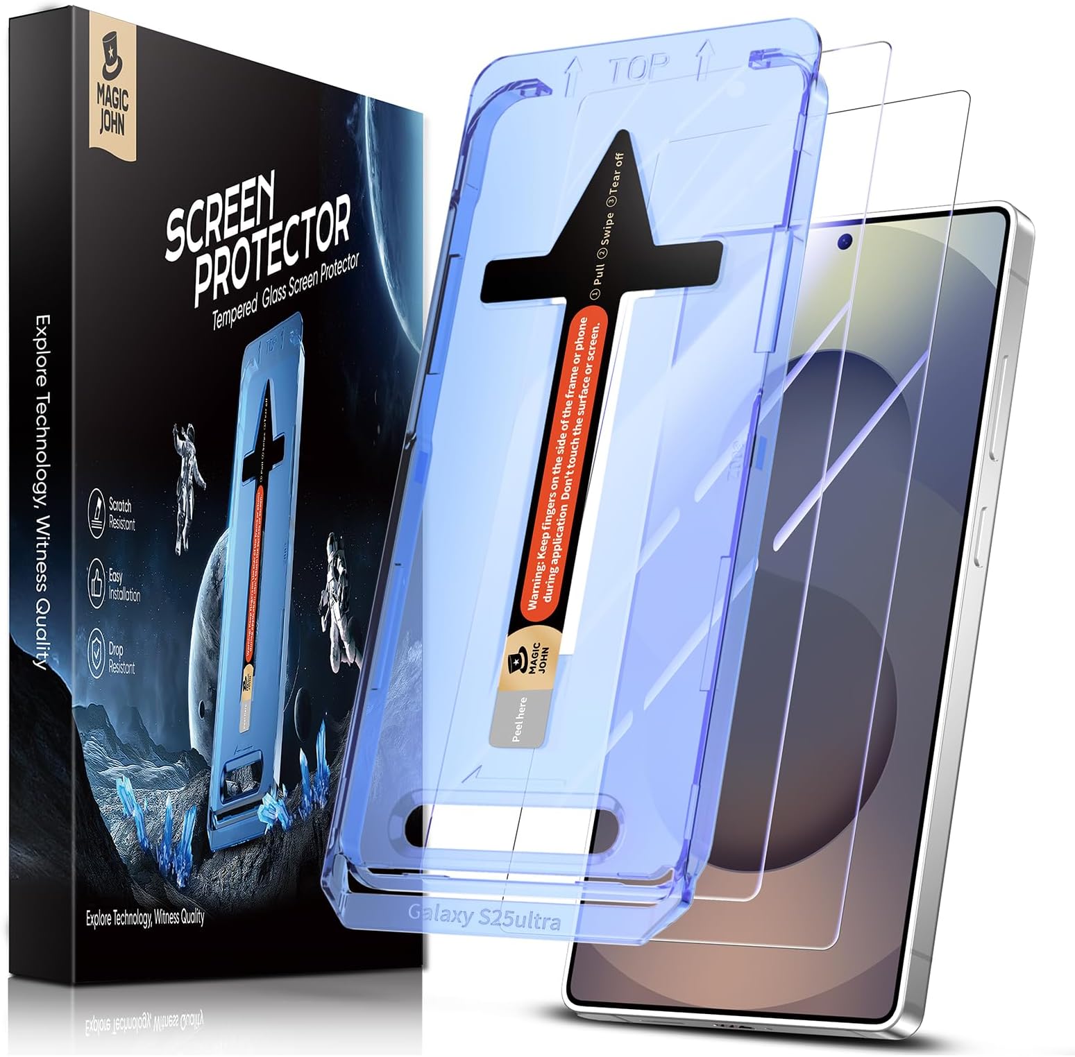 MAGIC JOHN 2 Pack for Samsung Galaxy S25 Ultra Tempered Glass Screen Protector, Bubble Free, Easy Installation, Auto Dust-Elimination