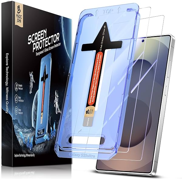 Protector de vidrio templado MAGIC JOHN para Samsung Galaxy S25 Ultra | Paquete de 2, sin burbujas, fácil instalación, eliminación automática de polvo
