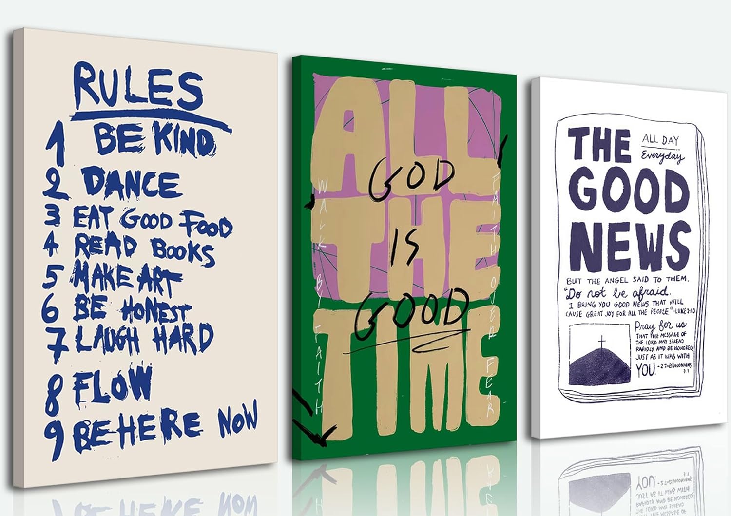 3 Pcs Christian Motivational Rules Quotes Canvas Wall Art God Is Good Bible Wall Decor pictures Inspiring Aesthetic Painting Religious Faith Poster Prints for Prayer Room Office Home Decoration