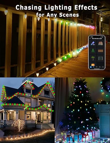 Miniatura 3 de HIITEN Luces de Navidad inteligentes RGB C9 para exteriores, 150 LED, 118 pies, efectos de persecución de bricolaje, aplicación Bluetooth, control