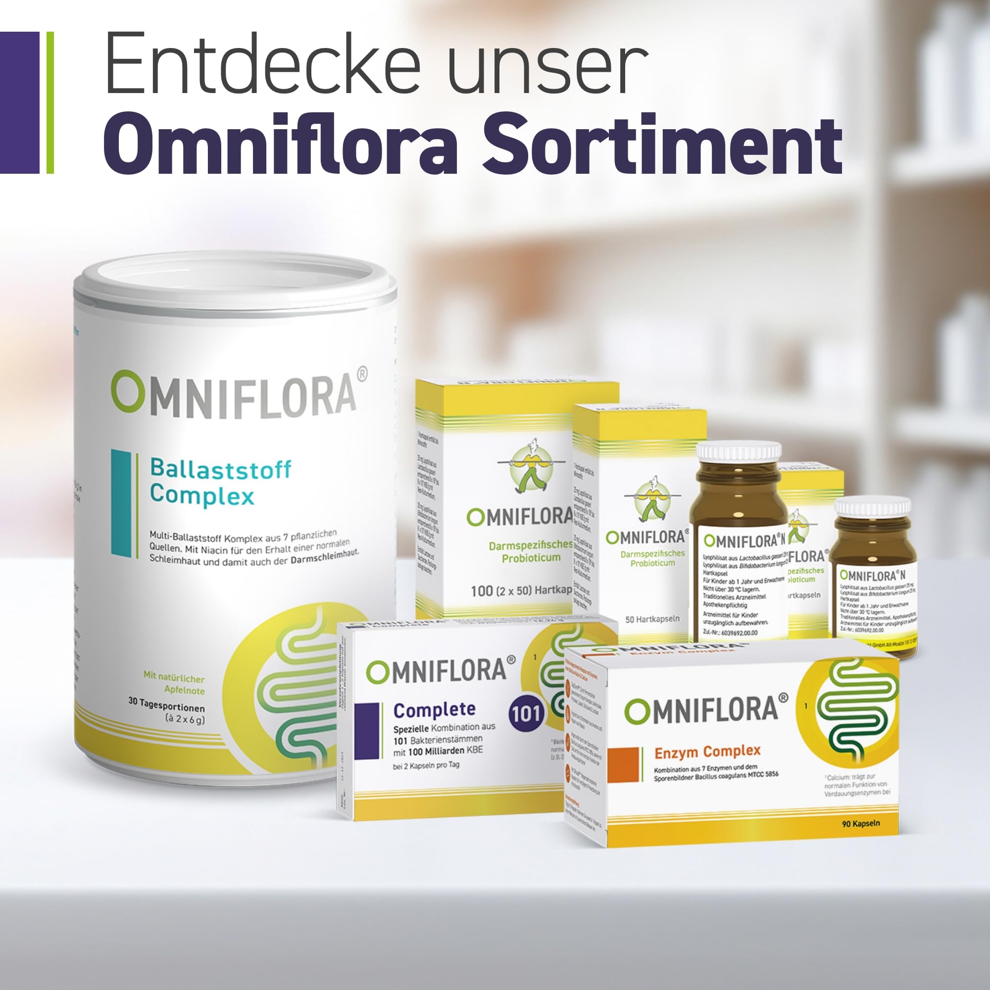 Omniflora Complete – 101 Bakterienkulturen, 100 Mrd. KBE – 28 Kapseln | Mit patentiertem OptiXOS Ballaststoff · 101 Kulturen · 100 Mrd. KBE · Biotin trägt zur Erhaltung normaler Schleimhäute bei