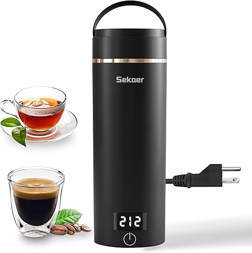 Sekaer SKE-840B - Hervidor eléctrico portátil de viaje, hervidor de té pequeño, mini caldera de agua caliente, 13.5 fl oz y acero inoxidable 304,