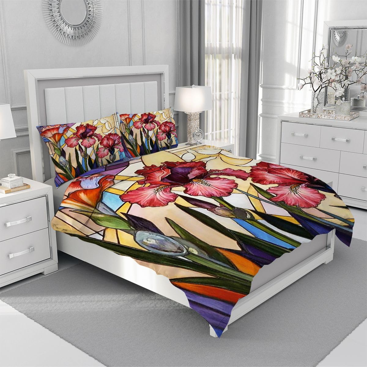 Funda Nordica 220 x 240 Flor 3D Colorida, Fundas de Edredón de Microfibra, Juego de Ropa de Cama con Cierre de Cremallera + 2 Fundas de Almohadas 50x75 cm_A15029